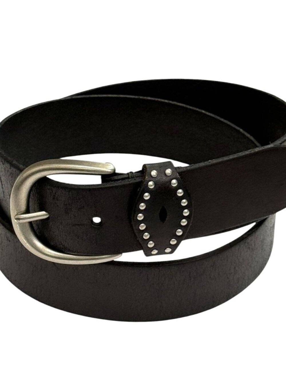 Frye Women's Leather Belt Silver Buckle & Studs Espresso Brown Metallic Size M
